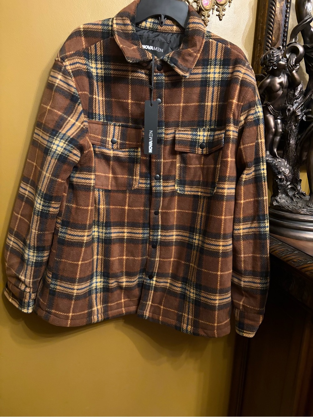 Fashion Nova Men Brown & Tan Plaid Shirt Jacket